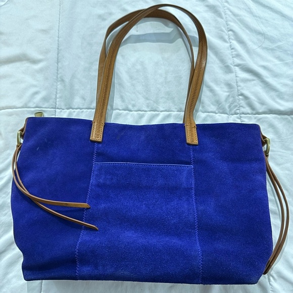 Hobo Cobalt Blue Suede Leather Tote Bag Classy Elegant Simple Medium Purse EUC - Picture 2 of 16